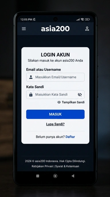 Tampilan halaman login asia200
